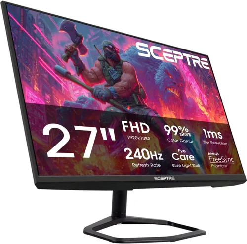 Miniatura 12 de Sceptre Nuevo monitor para juegos de 24.5 pulgadas 240+Hz 1ms DisplayPort x2 HDMI x2 100% sRGB AMD FreeSync Premium Altavoces integrados, negro