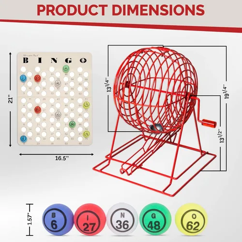 Miniatura 3 de MR CHIPS Juego de bingo profesional con jaula de bingo extra grande (19 pulgadas de alto), bolas de bingo de ping pong de una sola cara y tablero