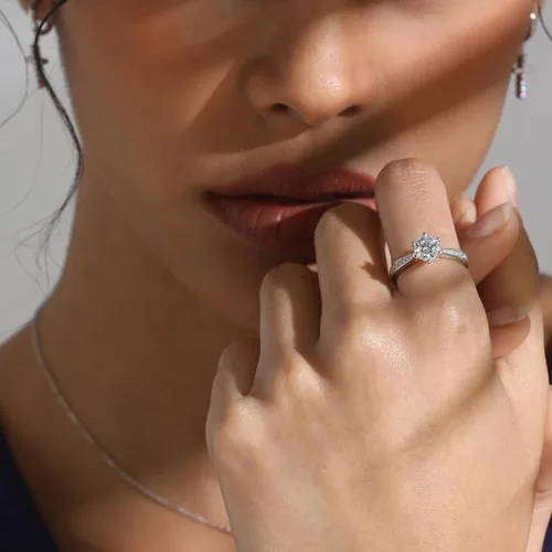 Miniatura 4 de Anillo de plata de ley hecho a mano con moissanita con caja envuelta para regalo para mujer, esposa, novia, regalo para compromiso, cumpleaños, San