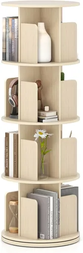 Miniatura 13 de Giantex - Estantería giratoria de 2 niveles, estante de exhibición de 360° con divisores y barreras anti-caída, estante de pie multifuncional
