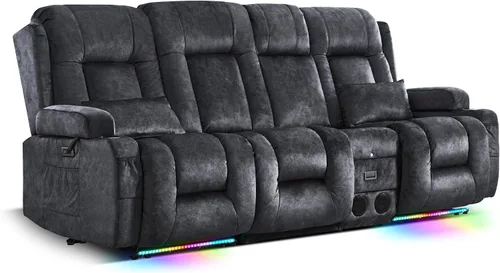 Miniatura 36 de TUNYI Sofá Reclinable Eléctrico Loveseat con Masaje y Calor, Asientos de Cine en Casa con Consola, Sofá Reclinable RV Loveseat con USB/Toma