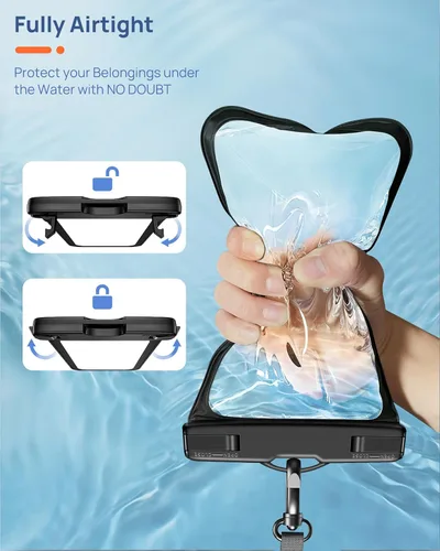 Miniatura 4 de Funda impermeable para teléfono IP68, flotante impermeable, bolsa seca esencial para crucero en la playa con cordón ajustable para iPhone 16 Pro Max