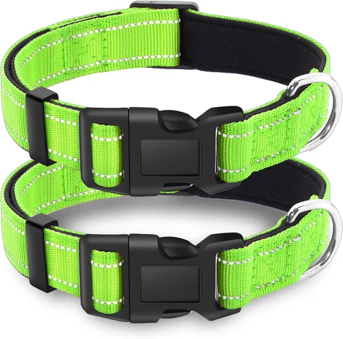 Miniatura 9 de Paquete de 2 collares reflectantes para perro con hebilla de bloqueo de seguridad, ajustable, suave, transpirable, cómodo, de nailon para perros