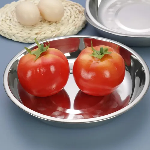 Miniatura 5 de Paquete de 4 platos llanos pequeños de acero inoxidable, platos redondos, 7.6 pulgadas