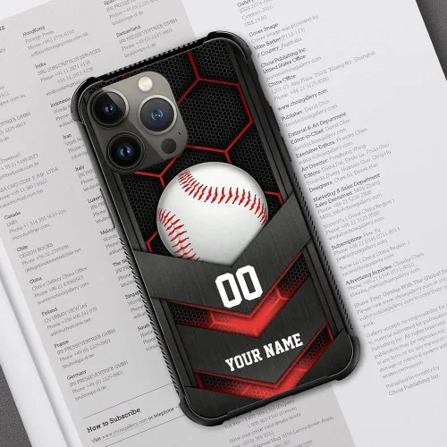 Miniatura 5 de DJSOK Compatible con iPhone personalizado de béisbol deportivo, cubierta de teléfono personalizada con número de nombre para iPhone 17/16/15/14 Pro