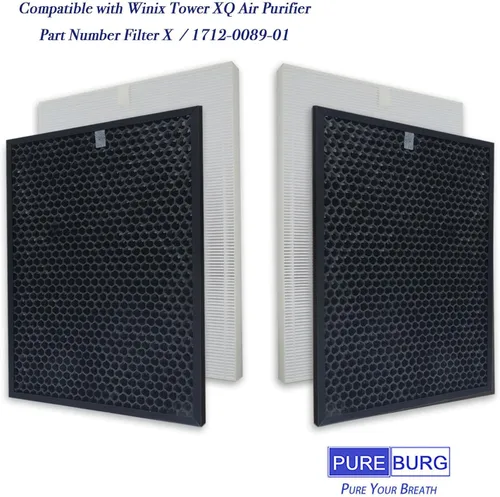 Miniatura 2 de PUREBURG Filtro de repuesto compatible con purificador de aire Winix XQ y XQ Pro Tower, filtro X, 2 HEPA H13 y 2 filtros de carbón activado