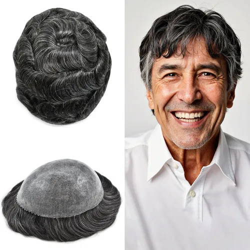 Miniatura 46 de Toupee para hombres Full Poly Mens Toupee Cabello humano Piezas para hombres Sistema de reemplazo de pelo para hombres Protesis Capilar Para Hombre