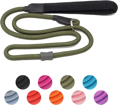 Correa de Entrenamiento para Perros con Cuerda Deslizante Fuerte (4 pies) - Correa de Nailon Trenzado Resistente y Duradera con Tope de Goma y Mango