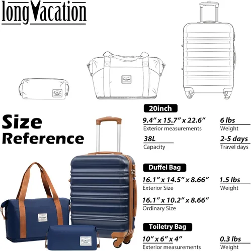 Miniatura 7 de LONG VACATION Juego de equipaje de 4 piezas de ABS hardshell TSA Lock Spinner Ruedas equipaje de mano en maleta, marino, Abs Hardshell Tsa Lock