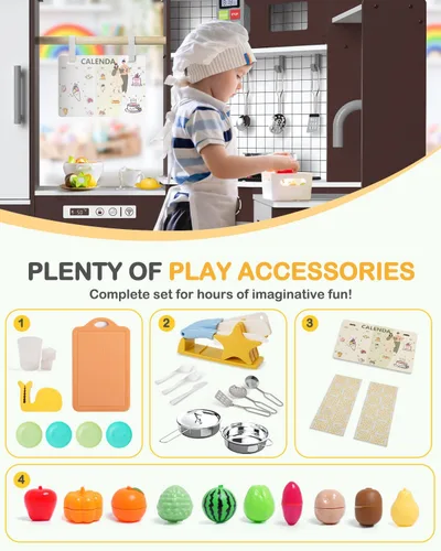 Miniatura 4 de Babytronic Juego de Cocina de Juguete de Madera de Esquina para Niños con Luces y Sonidos, Set de Cocina de Juguete con Estufa, Microondas, Máquina