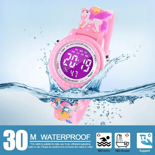 Miniatura 4 de Relojes impermeables de dibujos animados 3D para niños con alarma, los mejores regalos de juguetes para niñas de 3 a 10 años