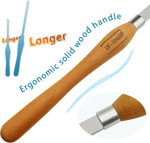 Miniatura 5 de Cincel sesgado de 1 pulgada, herramientas de torneado de madera de acero de alta velocidad M2 Cryo con mango de madera de haya