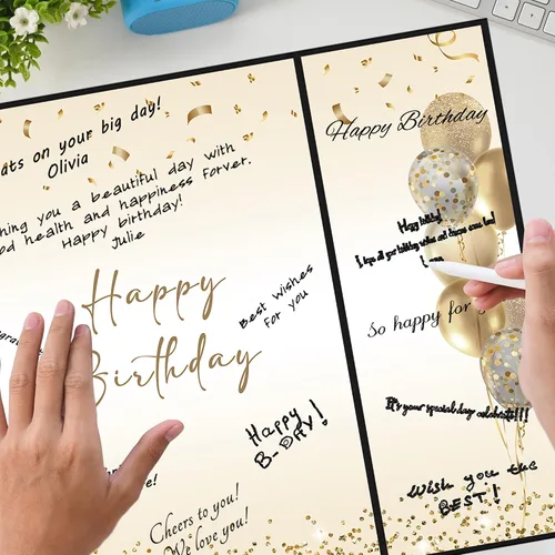 Miniatura 4 de DARUNAXY Decoraciones de Fiesta de Cumpleaños Negro Dorado, Libro de Visitas Alternativo Jumbo Feliz Cumpleaños para Hombres Mujeres Brindis por 30