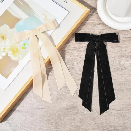 Miniatura 3 de 2 piezas de lazos para el cabello para mujeres, clip de pelo beige y negro, cinta de pelo, accesorios de pelo con moño, barrettes de pelo largo