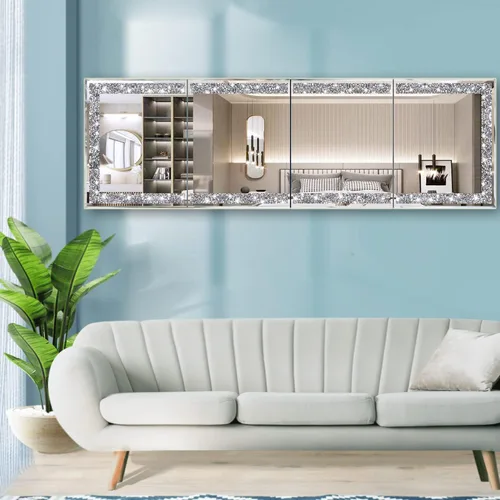 Miniatura 3 de Meetart Azulejos de Espejo de Cuerpo Entero, Espejo de Pared Corporal de Diamante Triturado de Cristal, 14''x11'' 4 Piezas de Vidrio Sin Marco