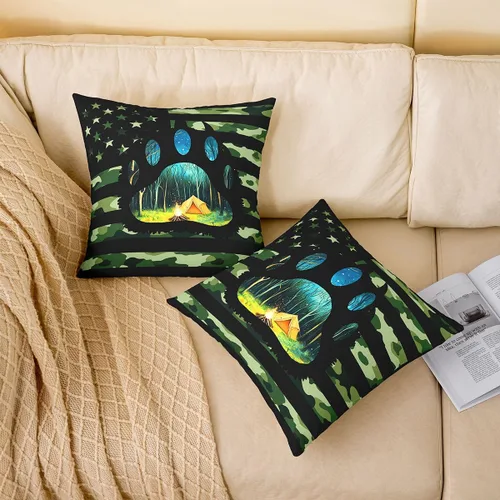 Miniatura 2 de Erosebridal American Flag Cushion Cases 16x16 Inch Set of 2 Army Green Camo Throw Pillow Covers Bear Claw Hunting Theme Pillow Covers Camoflage