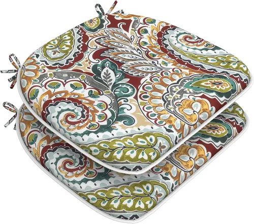 Miniatura 66 de DYTXIII Juego de 2 cojines para sillas de exterior con lazos, almohadillas repelentes al agua para sillas de patio de 17 x 16 pulgadas para muebles