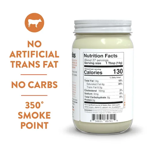 Miniatura 2 de Fatworks Sebo de ternera 100% alimentado con pasto, hecho artesanalmente, aprobado por WHOLE30, KETO, PALEO, 14 onzas, paquete de 2