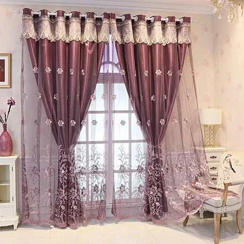 Miniatura 12 de Amidoudou 1 par de cortinas europeas de doble capa para sala de estar, dormitorio, cortinas bordadas de flores de lujo con cenefa