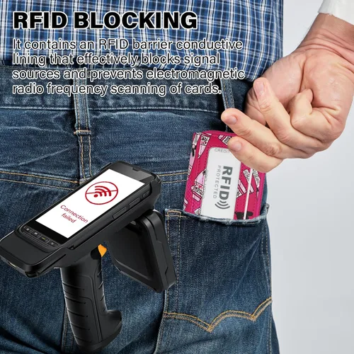 Miniatura 42 de Tarjetero RFID de bolsillo con ventana para ID, piel genuina, S, Negro