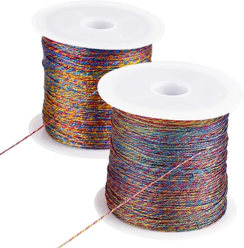 Miniatura 11 de Pengxiaomei Cuerda metálica dorada de 218 yardas/656 pies, cuerda de hilo dorado de 2 bobinas para hacer pulseras, hilo de fabricación de joyas