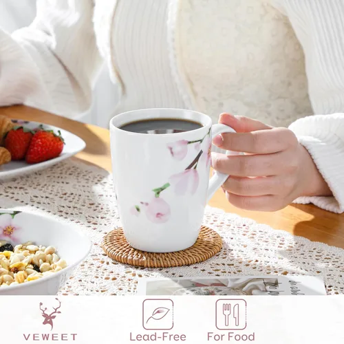 Miniatura 4 de Juego de 6 Tazas de Café VEWEET, Juego de Tazas de 11 onzas con Asa, Juego de Tazas Florales de Cerámica para Cocina, Apto para Microondas y Annie