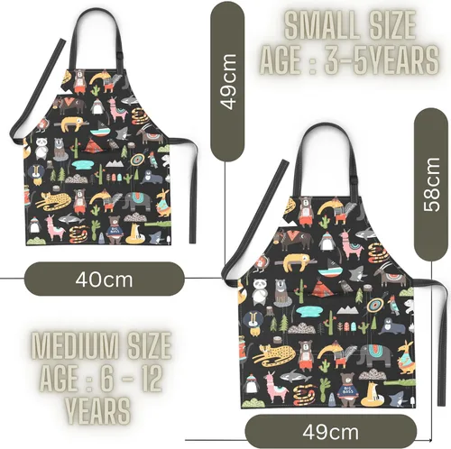 Miniatura 7 de Kids Aprons for Girls and Boys, Toddler Apron with Pocket for Painting, Cooking, Baking, Gardening and Crafts Animales Mund