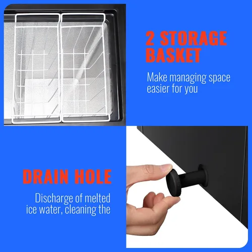 Miniatura 6 de DEMULLER Mini Congelador Profundo Congelador Pequeño Congelador de Cofre con Puerta Superior Abierta con Cesta de Almacenamiento Extraíble