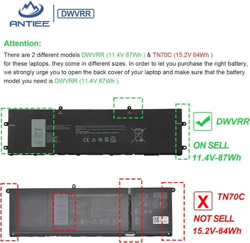 Miniatura 3 de DWVRR 87Wh - Batería de repuesto para laptop Dell Alienware x15 R1 R2 X17 R1 R2 Inspiron 16 7620 2 en 1, Alienware X15 R1 NAWX15R101 X17 RTX 3080