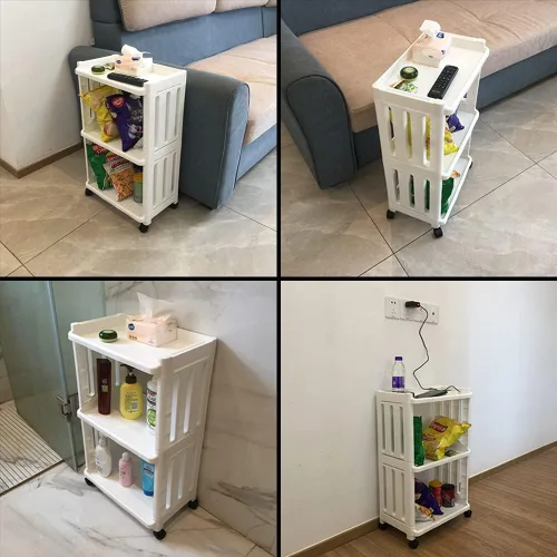 Miniatura 5 de Carrito de Almacenamiento con Ruedas Organizador Delgado con Estantes de 3 Niveles para Lugares Estrechos Unidad de Estantería Móvil Torre