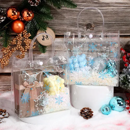 Miniatura 5 de Cholemy 24 bolsas de regalo de plástico transparente con diseño de copo de nieve de invierno con asas, bolsas de regalo transparentes