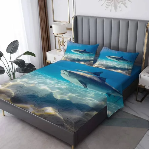 Miniatura 10 de Dolphin Sheets - Juego de sábanas de tamaño individual, sábanas de microfibra suave con bolsillo profundo, sábanas y fundas de almohada estampadas