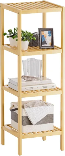 Miniatura 11 de SMIBUY Estante de almacenamiento para baño, organizador de bambú de 4 niveles, estantería multifuncional para sala de estar, dormitorio, cocina Negro