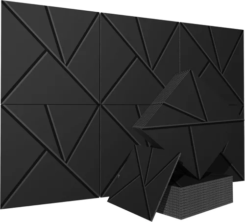 Miniatura 10 de Paquete de 10 paneles de espuma autoadhesivos a prueba de sonido para paredes – Paneles acústicos extragrandes de 48" x 12", paneles decorativos