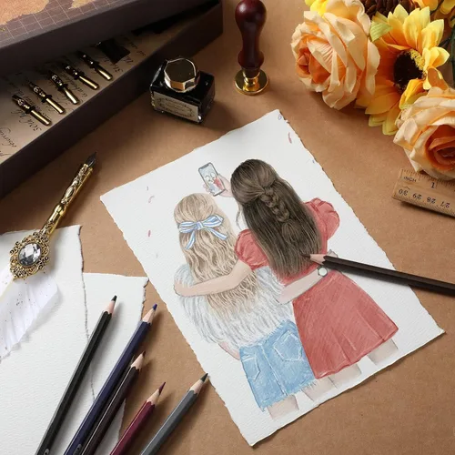 Miniatura 4 de Panelee 100 hojas de papel de acuarela hecho a mano de 300 GSM, a granel con borde deckled, 5.8 x 8.25 pulgadas, algodón texturizado blanco, papel