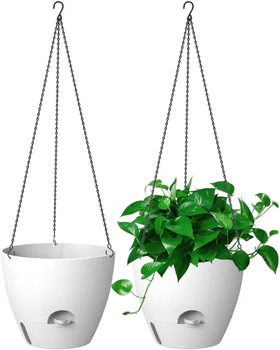 Miniatura 10 de Paquete de 2 macetas colgantes, macetas colgantes de riego automático de 10 pulgadas para plantas de interior y exterior, cesta colgante para negro