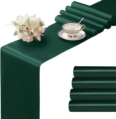 Miniatura 44 de Manyshofu 24 Piezas Caminos de Mesa de Satén Plateado – Tamaño Largo de 12 x 108 Pulgadas, Decoración de Camino de Mesa para Fiestas Brillante
