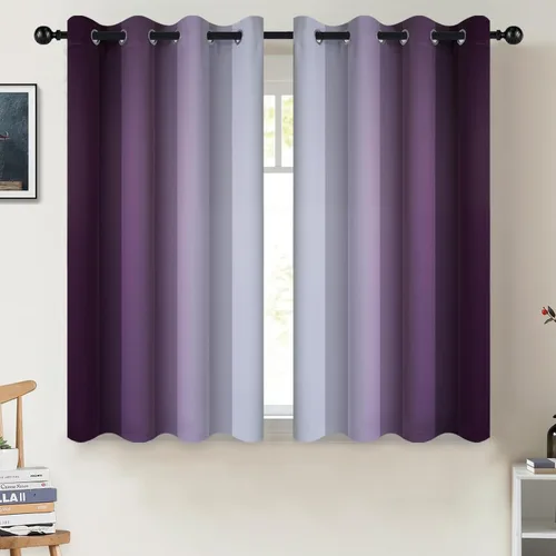 Miniatura 137 de COSVIYA Cortinas 100% Opacas Azul Degradado con Lazos Ajustables para Cocina Aislamiento Térmico Oscurecimiento de Habitación Cenefa con Bolsillo