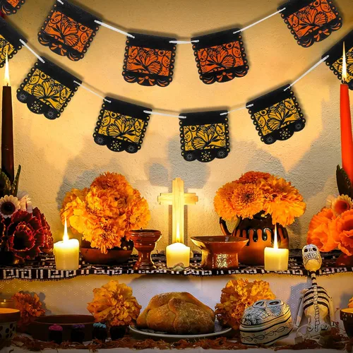 Miniatura 2 de Pancarta pequeña del Día de los Muertos con diseño de mariposa monarca mexicana, pancartas para fiesta de papel picado, Día de los Muertos