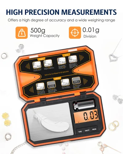 Miniatura 7 de Báscula digital de bolsillo, escala de alta precisión de 17.64 oz x 0.00 oz con peso de calibración de 1.76 oz, mini báscula de joyería de 6