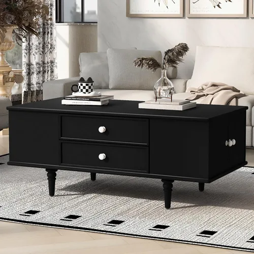 Miniatura 14 de JIVOIT Mesa de centro de granja con estante de almacenamiento, mesa auxiliar rectangular de 47.24 pulgadas de largo con parte superior de tablones
