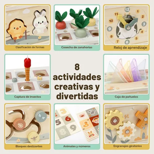 Miniatura 4 de Joyreal Caja de Pañuelos Montessori 8 en 1 para Bebé de 12 Meses - Cubo de Actividades de Madera de Color Neutro para Niños y Niñas Regalos