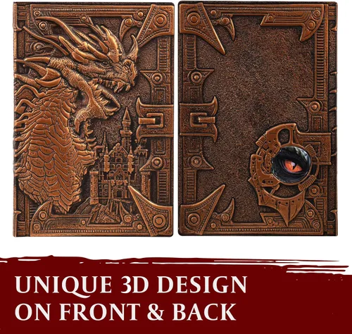 Miniatura 2 de Cuaderno / Diario DND, Libro Único de 200 Páginas con Cubierta de Falso Cuero con Dragón de Bronce en 3D con Lápiz - Ideal para Dungeons & Dragons