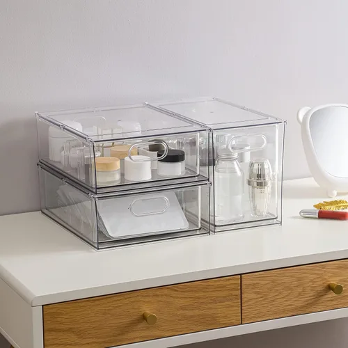 Miniatura 2 de Mano Paquete de 3 contenedores apilables extraíbles para nevera con asa, organizador transparente para almacenamiento de alimentos, caja