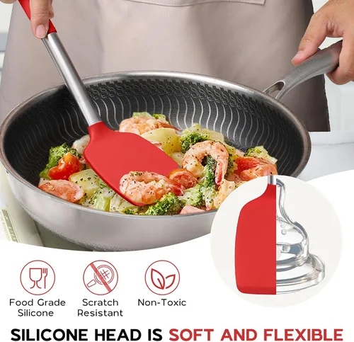 Miniatura 7 de Onader Juego de 15 utensilios de cocina de silicona, juego de espátulas rojas para utensilios de cocina con soporte, herramientas y accesorios Rojo