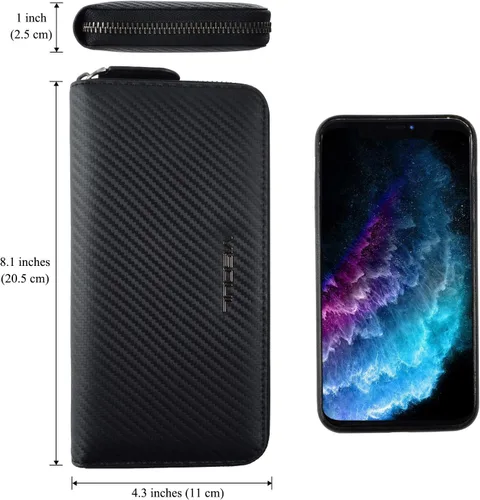 Miniatura 11 de VISOUL Cartera larga de cuero con cremallera para hombres y mujeres con bloqueo RFID, cartera larga de embrague grande con cremallera, Negro