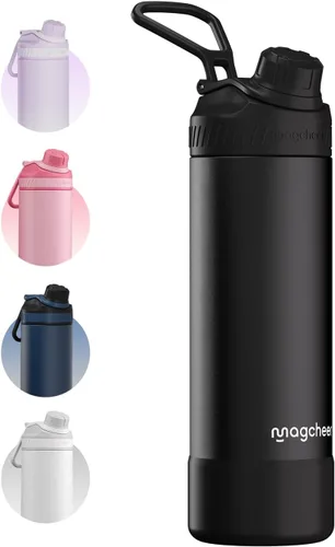 Botella de agua aislada de 24 onzas, acero inoxidable al vacío de doble pared, diseño de boca ancha, botella reutilizable a prueba de fugas para
