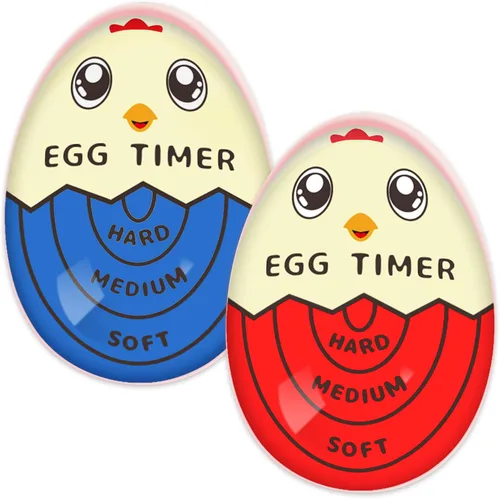 Lasubst Temporizador de huevos que va en el agua para huevos duros duros suaves y medianos, 1 rojo y 1 azul