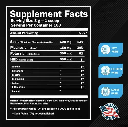 Miniatura 7 de MMA Nutrition HRDWRK - Electrolitos en polvo con magnesio, potasio, electrolitos sin azúcar que aumentan la resistencia y reducen la fatiga con este