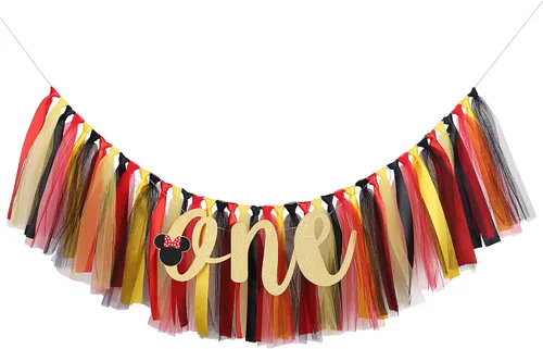 Miniatura 2 de Cartel decorativo de ratón para silla de bebé - Cartel de primer cumpleaños, guirnalda de tela para silla de bebé, suministros de fiesta, rojo